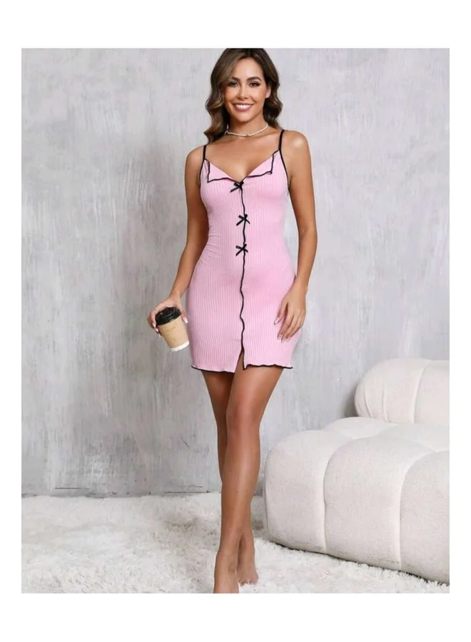 VEILLE Pink Summer Strappy Pajama Dress – Women’s Homewear Sleepwear Nightdress.