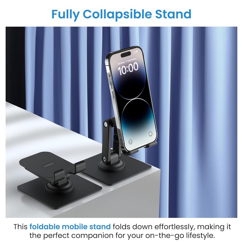 AMBRANE 360° Rotation, Foldable Design Mobile Stand with Stable Metalic Round Base, Multiple Height & Angle adjustments Compatible with Smartphones, Tablets, Kindles & iPad (Twistand 360, Black) - Image 4