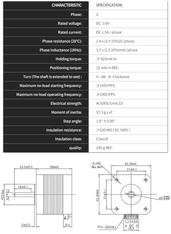 محرك السائر Nema 17 17HS4401S بزاوية 1.8 درجة وعزم دوران 0.42 نيوتن متر وأبعاد 42x42x38 ملم لتحكم مشغل آلات CNC - Image 5