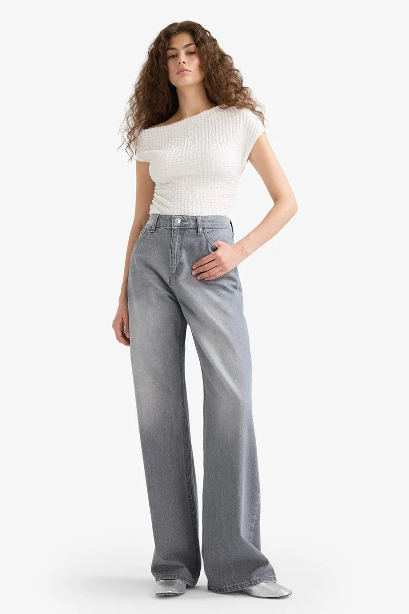Defacto Straight Wide High Waist Long Jeans
