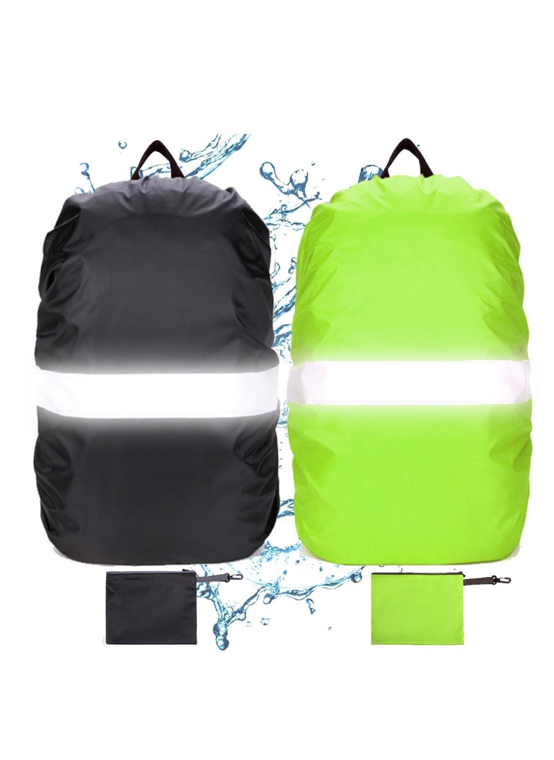 Generic 2Pcs Reflective Waterproof Backpack Rain Cover Protect Your Backpack from Rain Silver Coated Inside Dust Waterp UV proof Ideal for Outdoor Hiking Riding Climbing  M 40L 50L Green and Black - Image 1