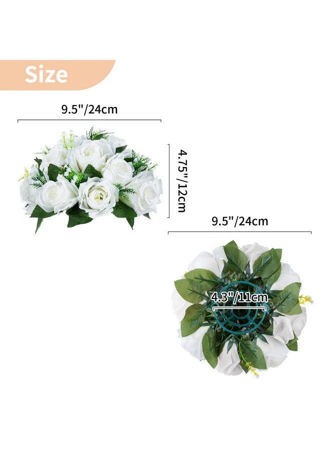 NUPTIO Pcs of 2 Fake Flower Ball Arrangement Bouquet,15 Heads Plastic Roses with Base, Suitable for Our Store's Wedding Centerpiece Flower Rack for Parties Valentine's Day Home Décor (Pure White) - Image 5