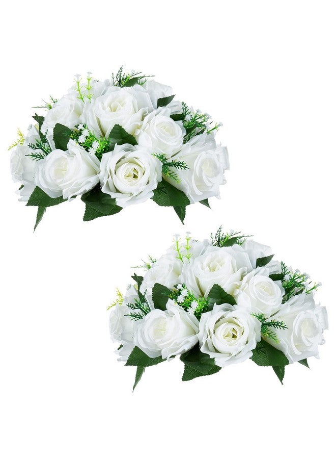 NUPTIO Pcs of 2 Fake Flower Ball Arrangement Bouquet,15 Heads Plastic Roses with Base, Suitable for Our Store's Wedding Centerpiece Flower Rack for Parties Valentine's Day Home Décor (Pure White) - Image 1