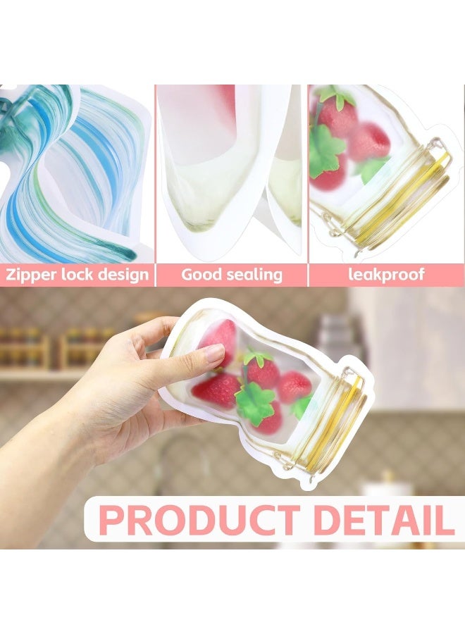 SAFENHAND Mason Jar Pattern Storage Bags, Reusable Leakproof Zipper Pouches, Multi-Size Food Snack Storage for Travel and Picnics - Image 3