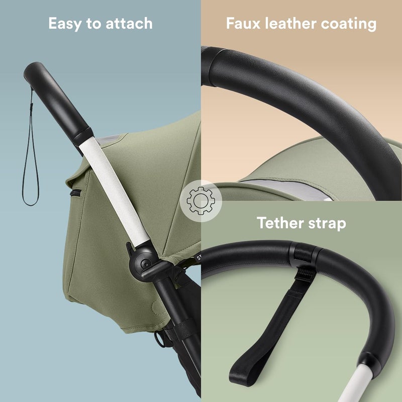 Stokke YOYO Stroller Handlebar - Ultra-Resistant Faux Leather Coating with Tether Strap - White - Image 3