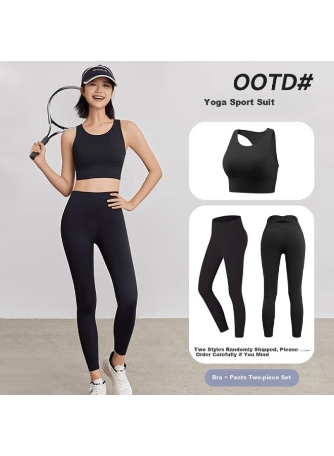 Never Me Yoga Wear Women's Sports Set, Two-piece Fitness Quick-dry Sports Underwear, High-waist Tummy Control Anti-roll Yoga Pants