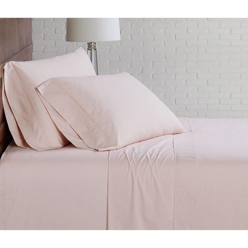 CANNON Solid Percale 200 Thread Count Sheet Sets Blush 100% Cotton 3-Piece Twin Sheet Set, Solid Color Themed, Adult Bedding, Oeko-TEX Certified - Image 1