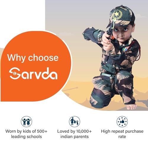 Sarvda Army Dress For Kids | Camouflage Soldier Costume Set For Boys & Girls | Army Style Fancy Dress Outfit With Shirt, Pants, Cap & Adjustable Utility Belt With Bettle Toy For School Competitions - Image 3