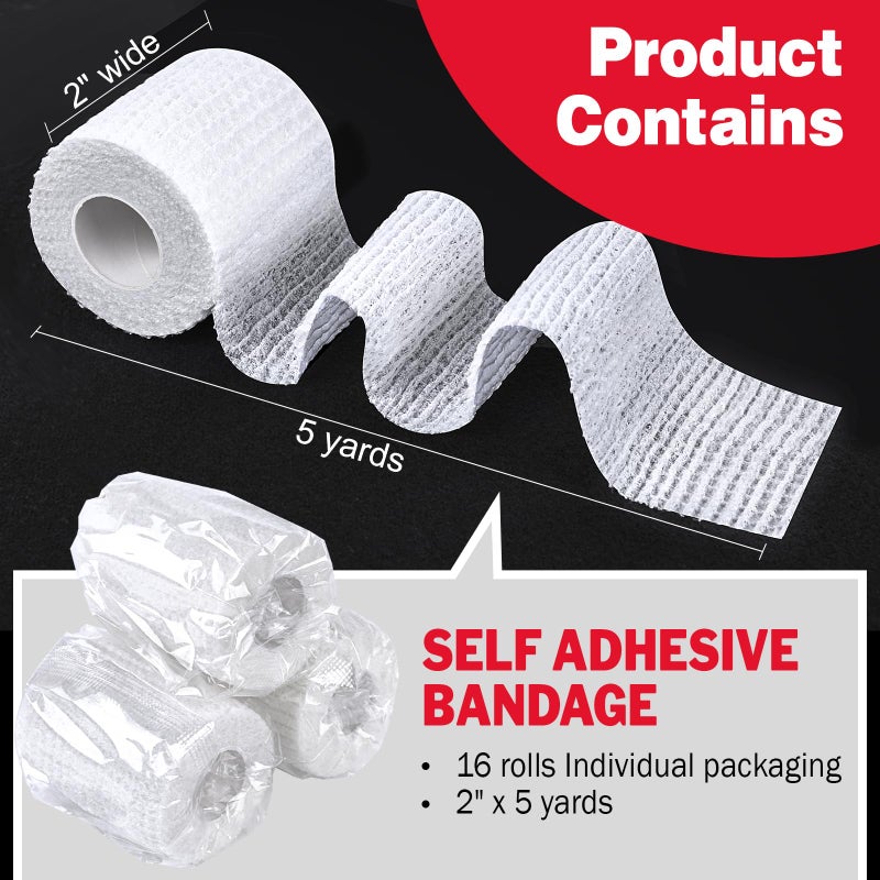 AZEN 16 Pack Self Adhesive Bandage Wrap Pink, 2" X 5 Yards Elastic Cohesive Bandage Wrap, Athletic Tape, Vet Wrap, Ankle Tape, Tattoo Grip Tape Wrap (White) - Image 2