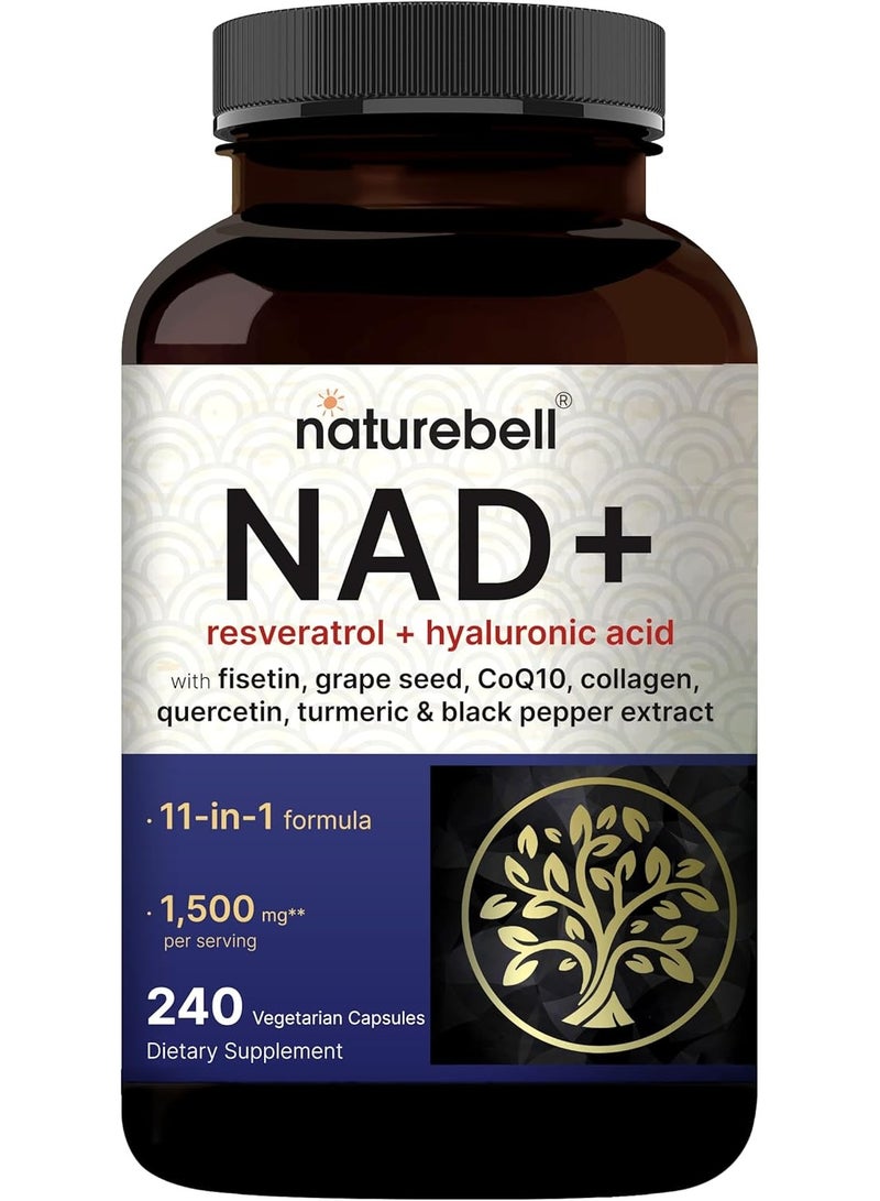 NatureBell NAD+ 11-in-1 Complex 1,500 mg** Per Serving, 240 Veggie Capsules | NMN Supplement Alternative | NAD with Resveratrol, CoQ10, Hyaluronic Acid, Fisetin, & More – Non-GMO - Image 1