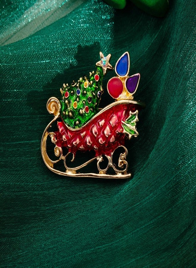 WCRAZYE Christmas Brooch Pins for women Rhinestone Enamel Christmas Santa Claus Cartoon Snowman Brooch Pins Christmas Jewelry (Sled) - Image 4