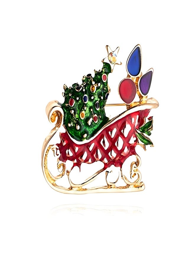 WCRAZYE Christmas Brooch Pins for women Rhinestone Enamel Christmas Santa Claus Cartoon Snowman Brooch Pins Christmas Jewelry (Sled) - Image 1