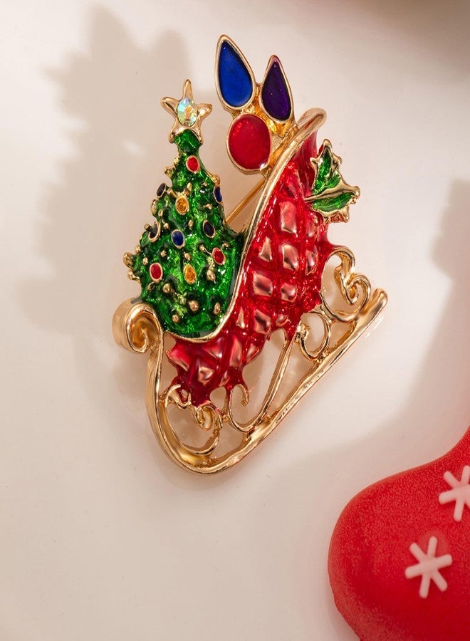 WCRAZYE Christmas Brooch Pins for women Rhinestone Enamel Christmas Santa Claus Cartoon Snowman Brooch Pins Christmas Jewelry (Sled) - Image 5