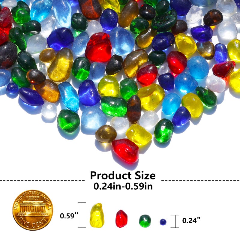QYGL Sea Glass Stones - Colorful Clear Glass Pebbles Gemstones - Perfect for Aquarium Rocks, Fish Tank Gravel, Vase Fillers, DIY Crafts, and Home Decor (0.9LB/14oz) - Image 3