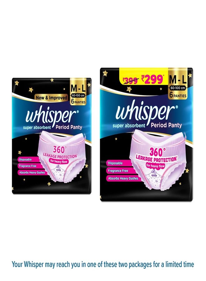 Whisper Super Absorbent Period Panty, 6 M-L Pants, 360 Degree Leakage Protection* for Heavy Flow, Panty like Fit, Full back Coverage, Absorbs Heavy Gushes, Silky Soft, Comfortable Feel - Image 2