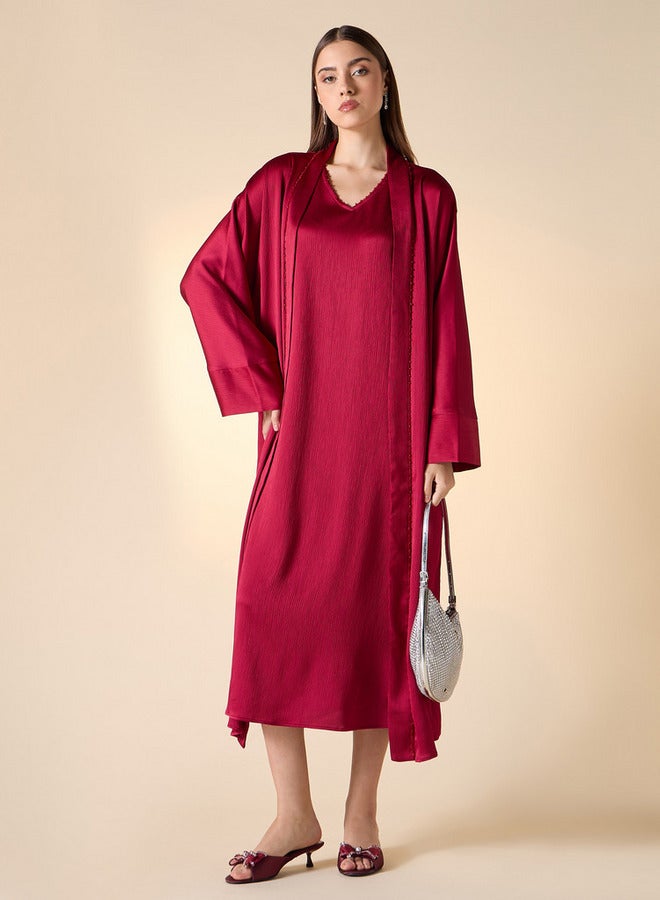 ايكونيك فستان بدون أكمام بتصميم أيقوني مزخرف مع شال - Image 2