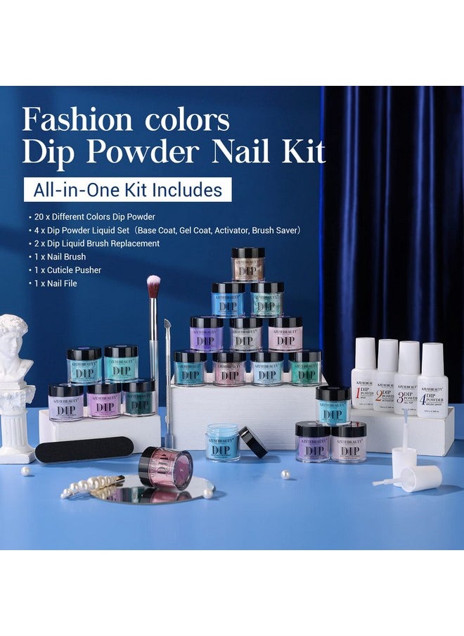 AZUREBEAUTY AZUREBEAUTY 29 Pcs Dip Powder Nail Kit Starter, 20 Colors Glitter Nude Green Mermaid Serie Dip Powders Liquid Set with Base Top Coat Activator French Nails Art Manicure DIY Salon Christmas Gift  - Image 5