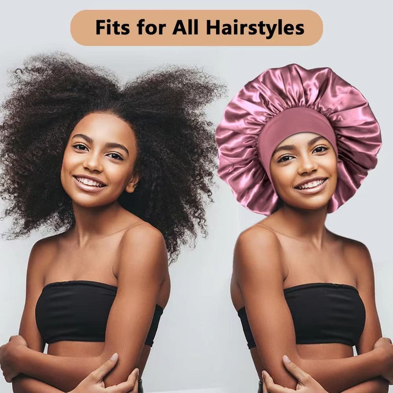 Heniho 3PCS Extra Large Satin Bonnets for Sleeping, Hair Bonnets for Black Women Braids Curly Hair, C - Image 4