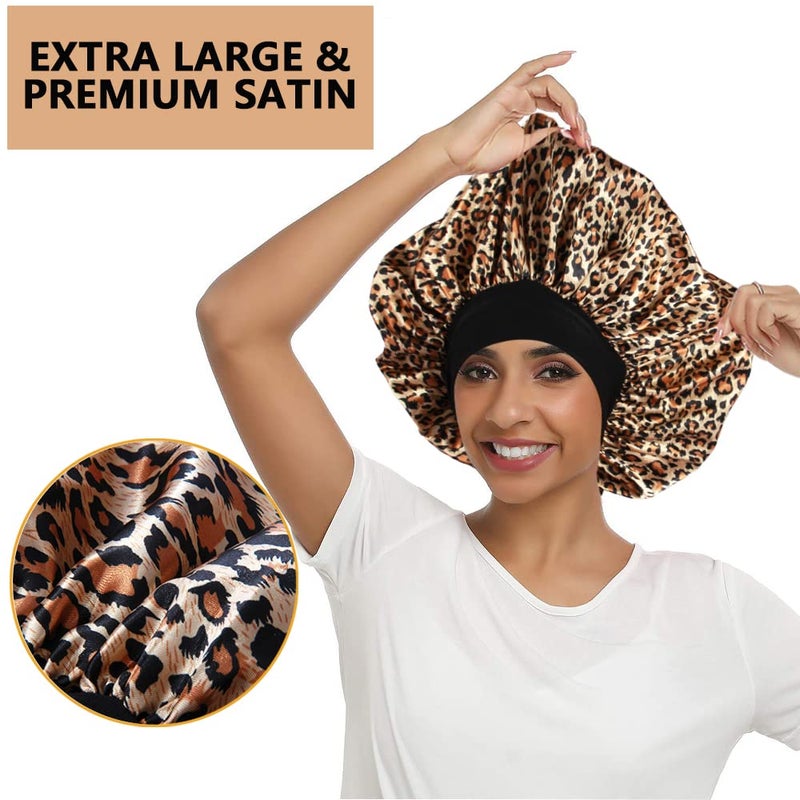 Heniho 3PCS Extra Large Satin Bonnets for Sleeping, Hair Bonnets for Black Women Braids Curly Hair, C - Image 2