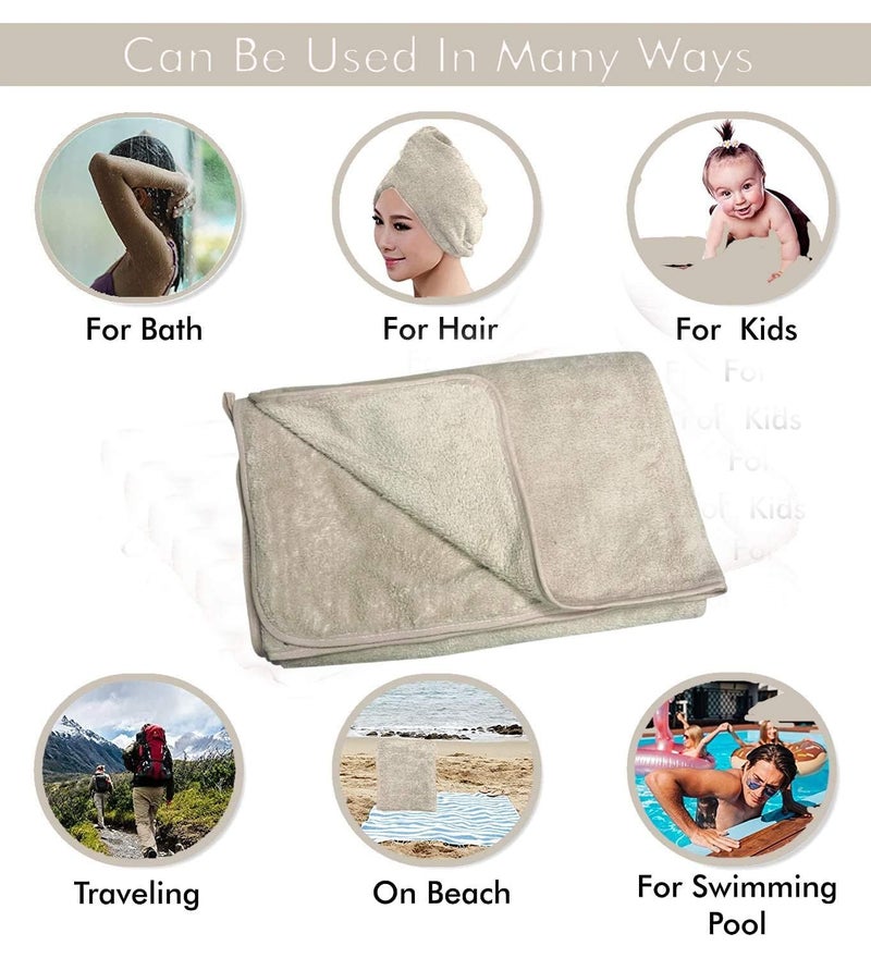 Fezora® Microfiber Bath Towels | (70x140) Extra Soft Plush & Quick Dry High Absorbency with Large Size Towels Ideal for Bathing -1 Piece (Beige) - Image 3