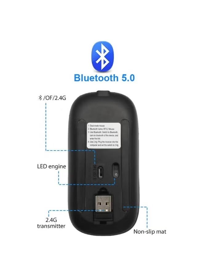 Wireless Bluetooth Mouse, Bluetooth 5.1 + 2.4GHz USB Wireless Receiver, Type-C Rechargeable - Image 4