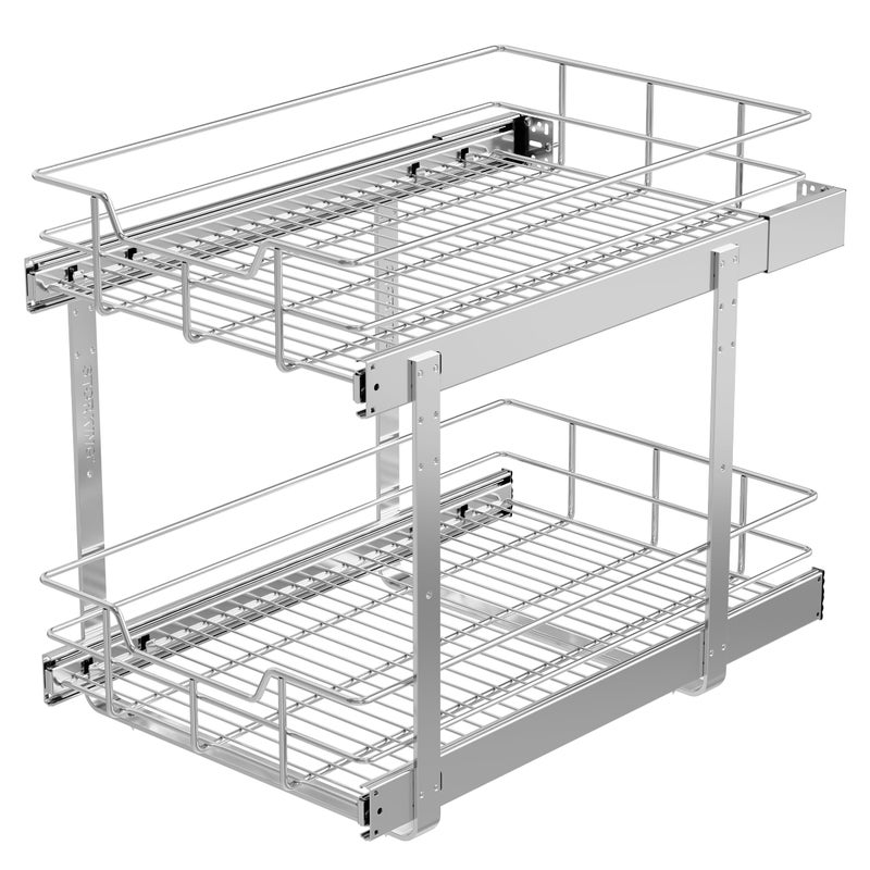STORKING 2 Tier Pull Out Cabinet Organizer 14" W X 22" D, Slide Out Drawers For Kitchen Cabinets, Pull Out Drawers For Cabinets Capacity Heavy Duty Caddy, Cabinet Pullout Shelves Chrome-Plated,Bathroom Pantry - Image 1