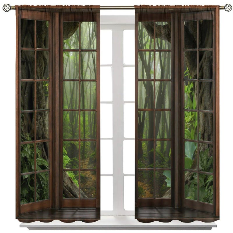 AuiMzoo Tropical Landscape Blackout Curtains, Green Jungle Trees Decorating Mysterious Tropical Woodland, Bedroom Living Room Curtains42X45 Inch - Image 1