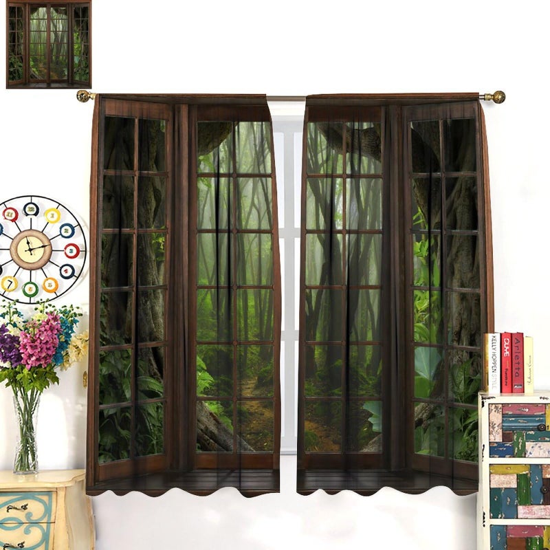AuiMzoo Tropical Landscape Blackout Curtains, Green Jungle Trees Decorating Mysterious Tropical Woodland, Bedroom Living Room Curtains42X45 Inch - Image 3
