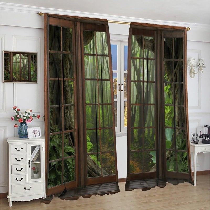 AuiMzoo Tropical Landscape Blackout Curtains, Green Jungle Trees Decorating Mysterious Tropical Woodland, Bedroom Living Room Curtains42X45 Inch - Image 4
