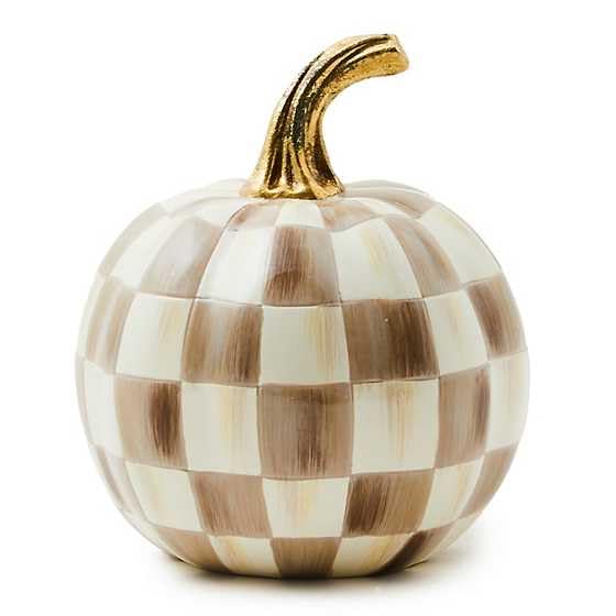 MACKENZIECHILDS Mini Pumpkin Resin Halloween Home Decor BrownandWhite Mocha Check