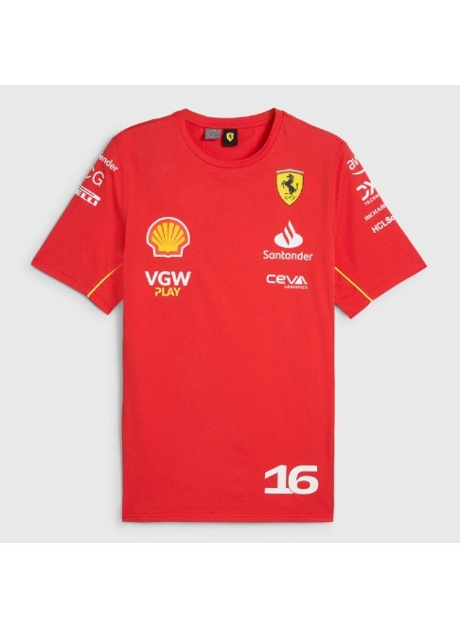 Ferrari Formula 1 Team Charles Leclerc #16 T-Shirt with Sponsor Logos and Classic Red Design-M - Image 1
