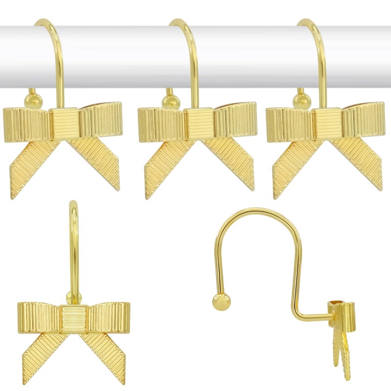 JTDTH Decorative Shower Curtain Hooks, Luxury Bowknot Shower Curtain Rings, Modern Bow Shower Curtain Hangers, 12PCS Shower Hooks for Home Decor, Bathroom, Bedroom, Living Room (Gold) - Image 1