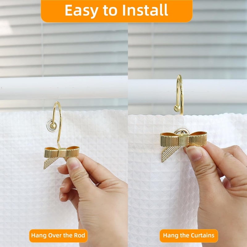 JTDTH Decorative Shower Curtain Hooks, Luxury Bowknot Shower Curtain Rings, Modern Bow Shower Curtain Hangers, 12PCS Shower Hooks for Home Decor, Bathroom, Bedroom, Living Room (Gold) - Image 4