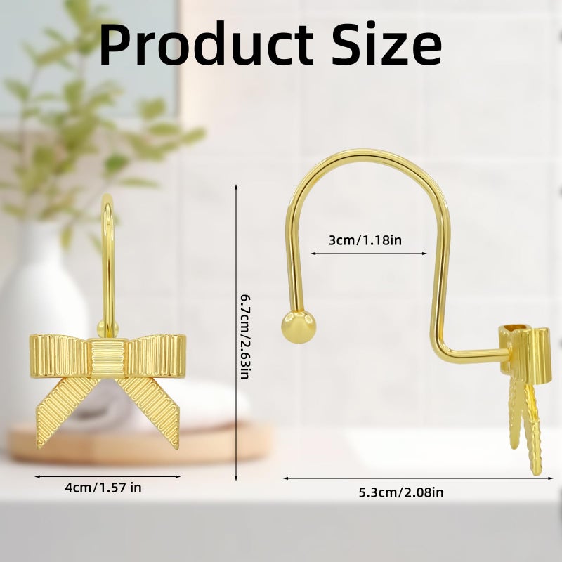 JTDTH Decorative Shower Curtain Hooks, Luxury Bowknot Shower Curtain Rings, Modern Bow Shower Curtain Hangers, 12PCS Shower Hooks for Home Decor, Bathroom, Bedroom, Living Room (Gold) - Image 2