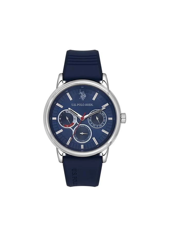 يو اس بولو اسن Crossing 44mm Multifunction Men's Watch with Blue Dial & Rubber Strap
