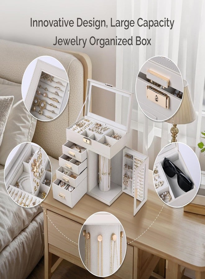 CASEGRACE Large 5-Layer Jewelry Organizer Box with 360° Rotating Necklace Holder, 4 Drawers -Jewelry Case for Necklaces, Rings, Earrings, Bracelets, Watches | Elegant Storage & Gift for Women - Image 4