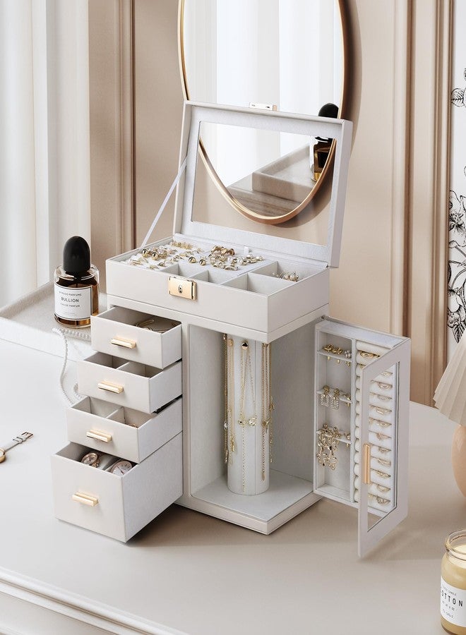 CASEGRACE Large 5-Layer Jewelry Organizer Box with 360° Rotating Necklace Holder, 4 Drawers -Jewelry Case for Necklaces, Rings, Earrings, Bracelets, Watches | Elegant Storage & Gift for Women - Image 2