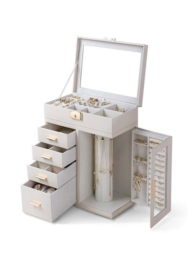 CASEGRACE Large 5-Layer Jewelry Organizer Box with 360° Rotating Necklace Holder, 4 Drawers -Jewelry Case for Necklaces, Rings, Earrings, Bracelets, Watches | Elegant Storage & Gift for Women - Image 1