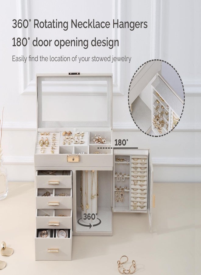 CASEGRACE Large 5-Layer Jewelry Organizer Box with 360° Rotating Necklace Holder, 4 Drawers -Jewelry Case for Necklaces, Rings, Earrings, Bracelets, Watches | Elegant Storage & Gift for Women - Image 3