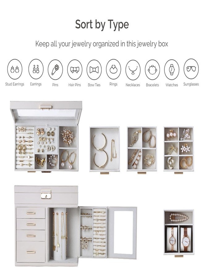 CASEGRACE Large 5-Layer Jewelry Organizer Box with 360° Rotating Necklace Holder, 4 Drawers -Jewelry Case for Necklaces, Rings, Earrings, Bracelets, Watches | Elegant Storage & Gift for Women - Image 5