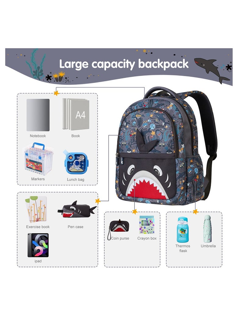 Nohoo Kids 16 Inch School Bag Shark - Grey - Image 5