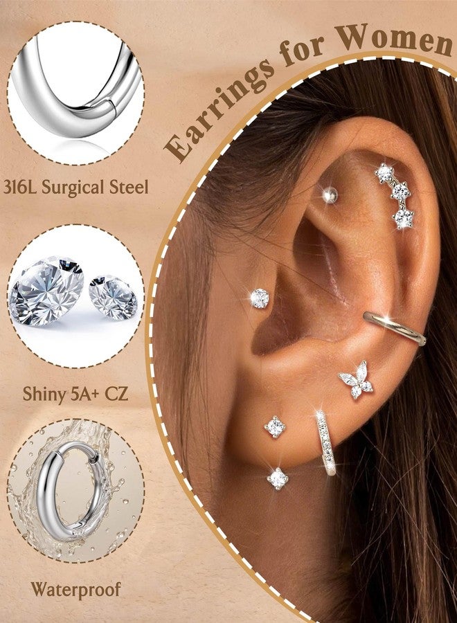 Jstyle Hypoallergenic 14K Gold Plated Stud Hoop Earrings for Women - Surgical Stainless Steel Earrings Trendy Small Hoops Cartilage Earring Stacks Huggie Earring Set for Multiple Piercing Jewelry - Image 3