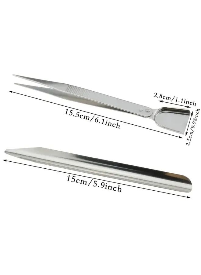 Combination Of Spatula And Tweezers With Spoon Durable Metal Bead Tweezers Seed Bead Pearl Production Diamond Jewelry Picking Tool Precision Crafting Sleek Metallic Finish - Image 3