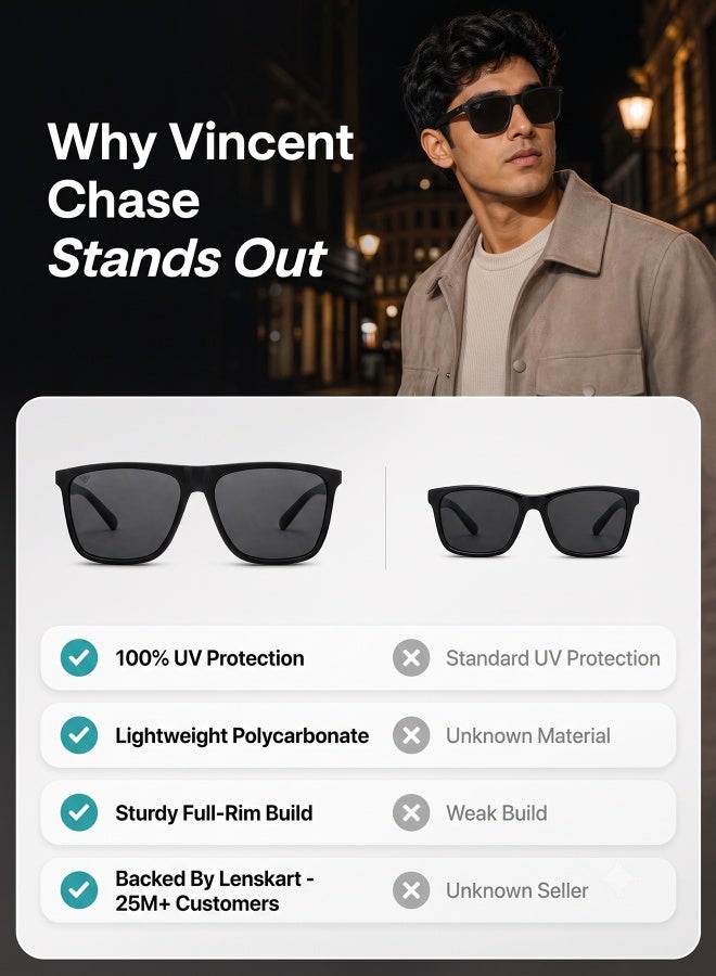 VINCENT CHASE Unisex VINCENT CHASE By Lenskart | Athleisure Wayfarer Frame Polarized & UV Protected Sunglasses VC S14525 - Lens Size: 59mm - Black - Image 4