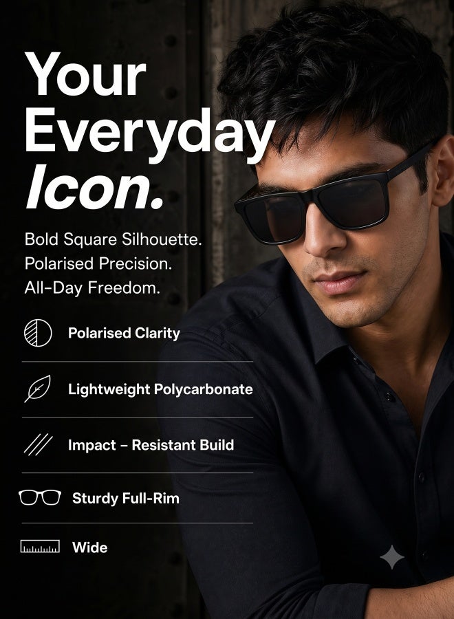 VINCENT CHASE Unisex VINCENT CHASE By Lenskart | Athleisure Wayfarer Frame Polarized & UV Protected Sunglasses VC S14525 - Lens Size: 59mm - Black - Image 3