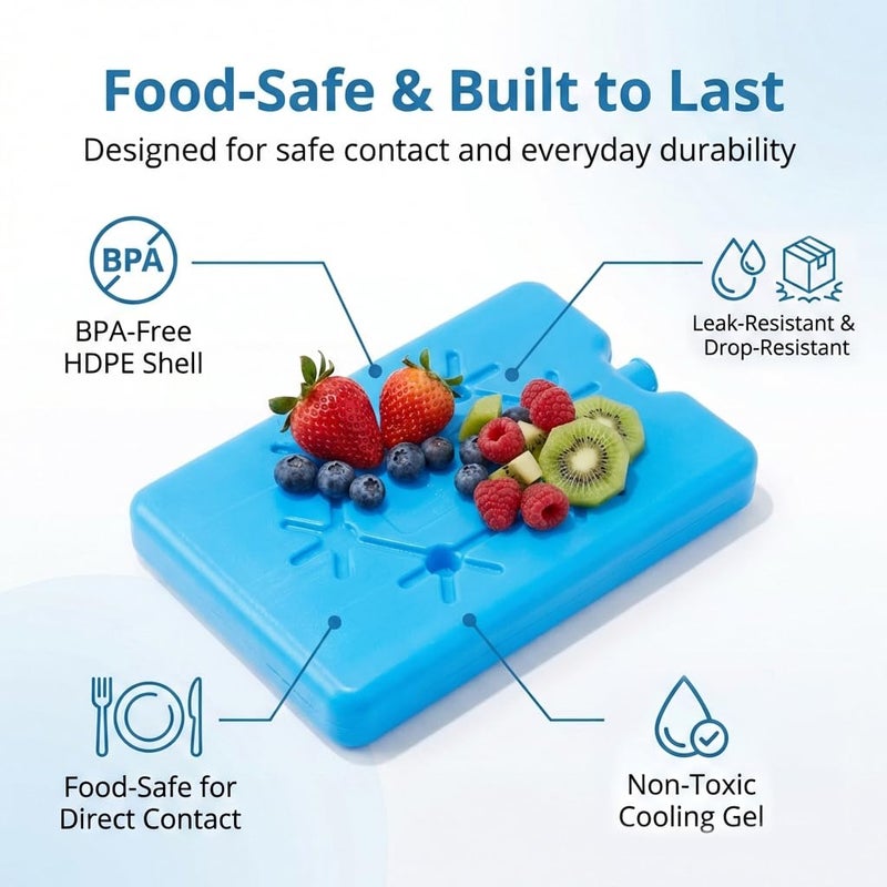 Kona 4 Pack Slim Ice Packs for Lunch Boxes & Coolers â€“ Reusable, Quick Freeze, Space Saving Freezer Packs â€“ Small Thin Cold Packs (Blue) - Image 3