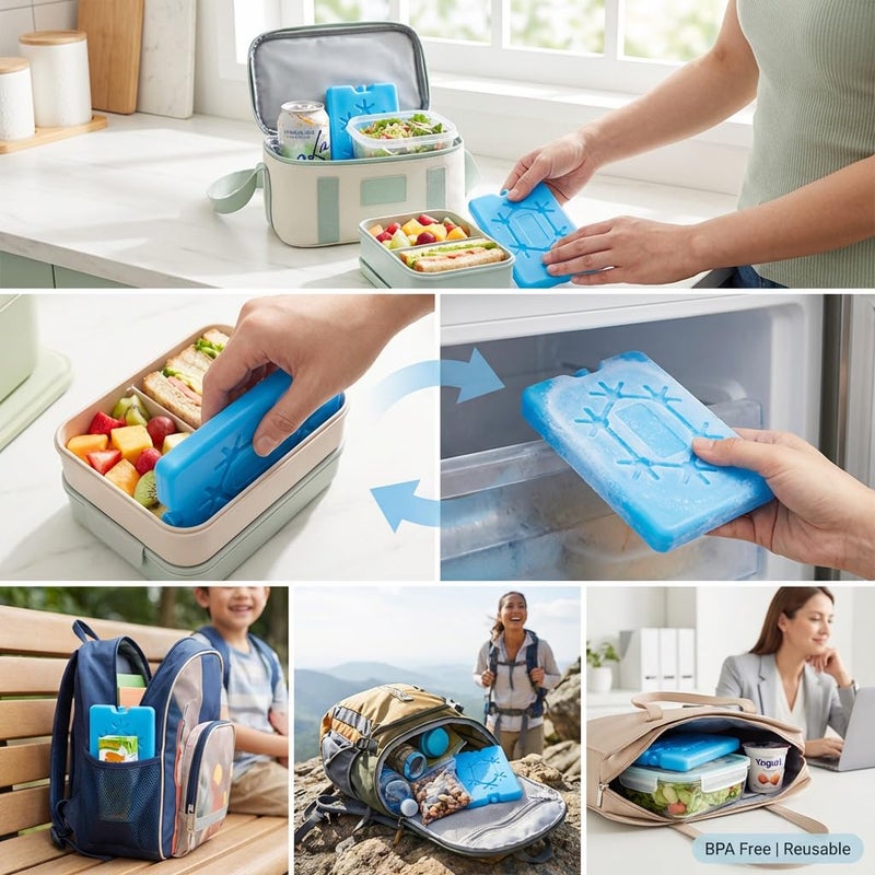 Kona 4 Pack Slim Ice Packs for Lunch Boxes & Coolers â€“ Reusable, Quick Freeze, Space Saving Freezer Packs â€“ Small Thin Cold Packs (Blue) - Image 4