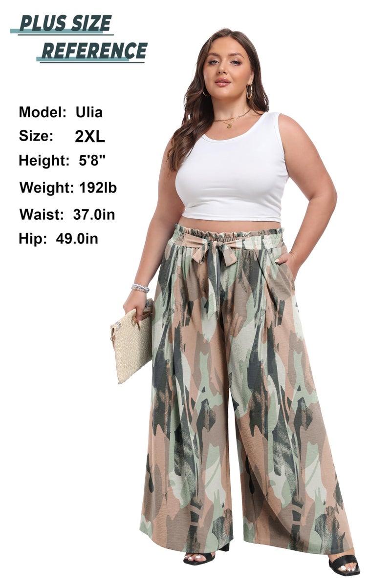Lepunuo Women High Waist Casual Wide Leg Long Palazzo Pants Trousers Regular Size Camo - Pink - Image 4