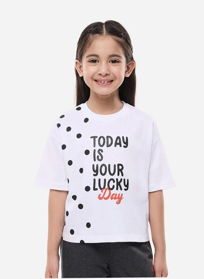 victor and jane Victor and Jane Slogan Print Knit Crop Top and Wide-Leg Pants Set