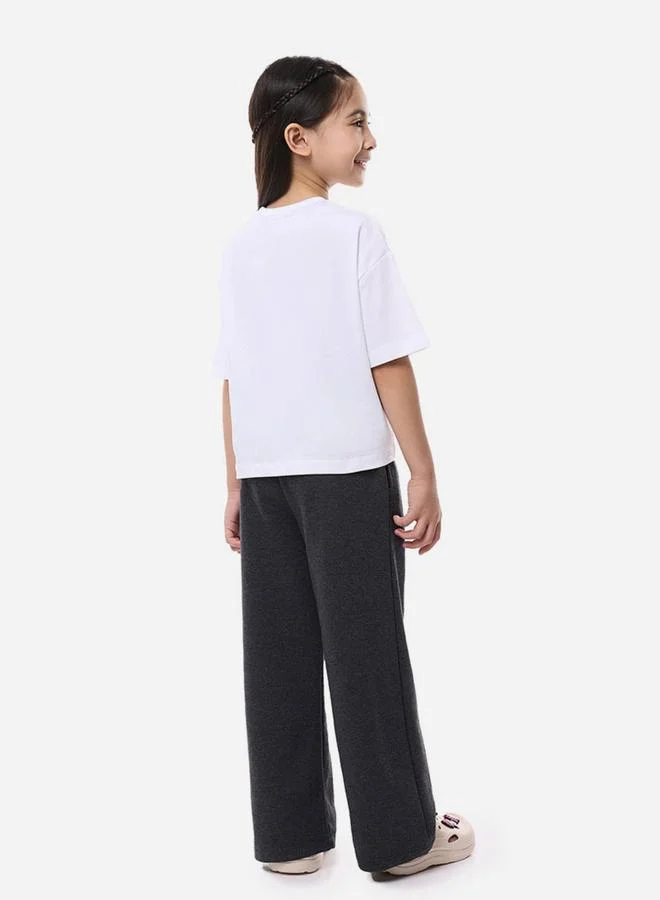 victor and jane Victor and Jane Slogan Print Knit Crop Top and Wide-Leg Pants Set